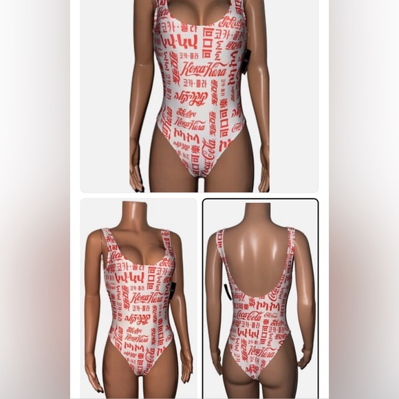 Forever 21 Coca Cola International Logo One Piece High Cut Swimsuit Size Small - Picture 7 of 7